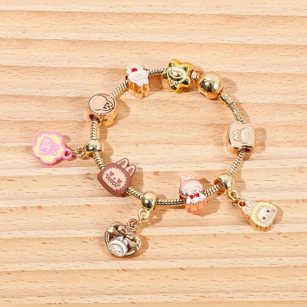 18K Gold Labubu Character Themed Fully Loaded Charm Bracelet Unisex Kawaii Anime - Picture 6 of 12